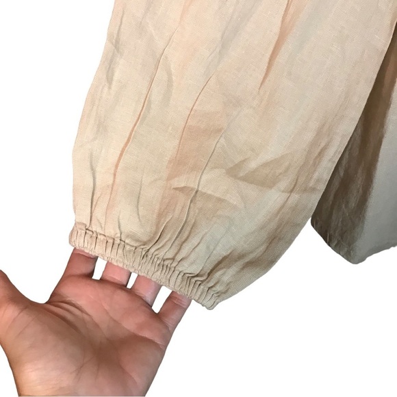 Calligraphie women’s 100% linen longsleeve V-neck blouse size L tan NWT - Picture 4 of 12